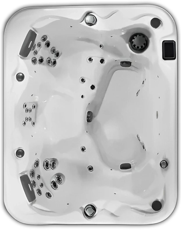 Here's an alt tag for the image: White hot tub, overhead view.